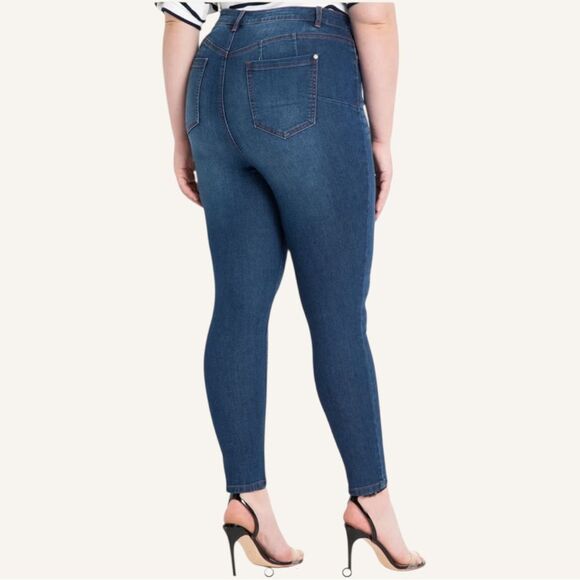 ELOQUII Gena Fit Peach Lift Button Fly Jeans, Size 22 Dark Wash - Picture 14 of 15